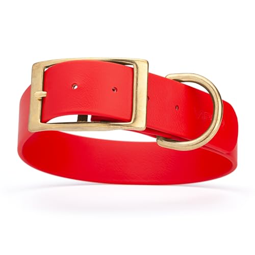 Image of Viper Biothane Heavy Duty Waterproof Dog Collar Strong Coated Nylon Webbing w /Solid Brass Hardware Odor-Proof Easy to Clean High Performance Fits Small Medium or Large Dogs, Cherry Red