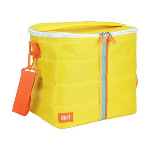 Built Puffer Insulated Crossbody Lunch Tote Bag - Lightweight & Reusable, 13-Can Capacity, Adjustable Strap - Secure Zipper & Mesh Pocket for Work, Travel, Picnics (Citrus Sunrise Stripe)