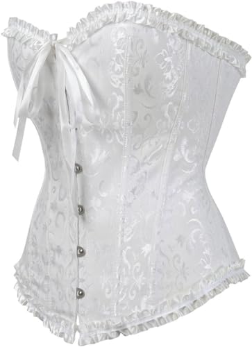 Image of MIPPO Women's Corsets Lace Up Boned Overbust Corset Bustier Lingerie Satin Floral Bustier Bodyshaper Top