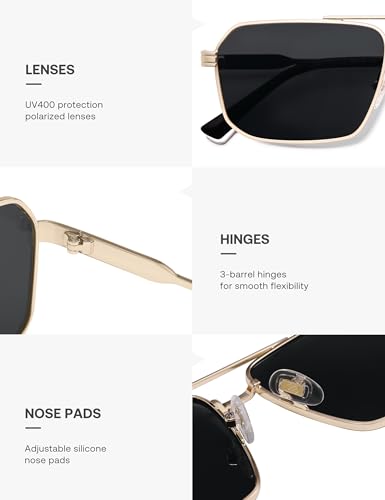 Image of SOJOS Retro Polarized Square Sunglasses for Women Men Vintage Large Double Bridge UV Protection Metal Sun Glasses SJ1246