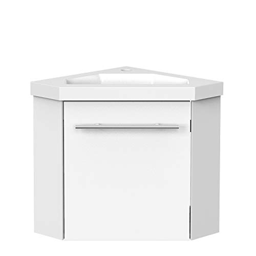 AICA sanitaire Meuble d'angle Moderne，Meuble Lave-Mains à Suspendre avec lavabo, Meuble de Rangement Blanc 40cm