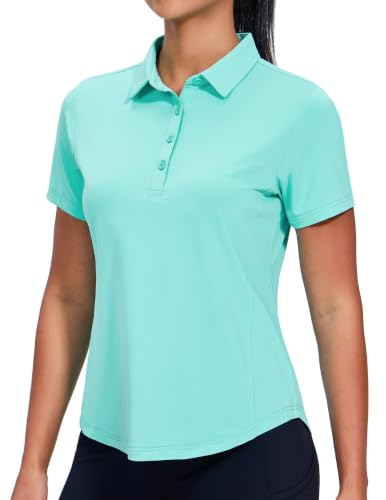 MIER Womens Golf Polo Shirts UPF 50+ Dry Fit Tennis Shirt, Aqua, X