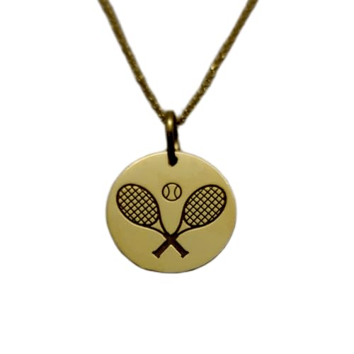 Collier pendentif pièce raquette tennis argent plaqué or 45cm