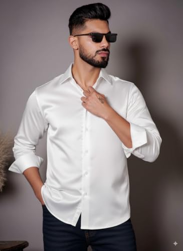 Image of IndoPrimo Men's Stylish Solid Satin Casual Shirt for Men Full Sleeve
