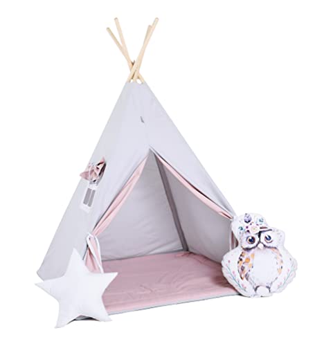 Sówka | Tipi Enfant avec Tapis Tente Enfant pour Interieur et extérieur | Jeu de 5 Accessoires pour Maison Enfant de Jeu Portable | Popsicle Cover