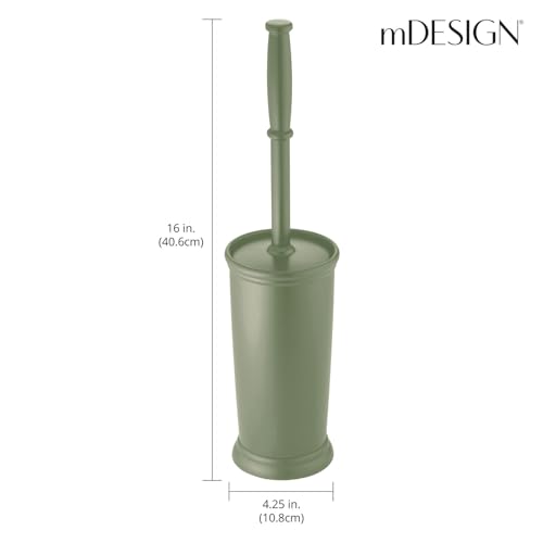 Image of mDesign Toilet Bowl Brush and Holder - Covered Bathroom Toilet Brush - Standing Toilet Bowl Scrubber in Modern Holder - Space Saving, Deep Cleaning Brush for Toilet - Hyde Collection - Olive Green
