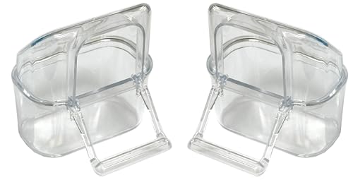 Lot of 2 Acrylic Clear Plastic Seed Food Water Feeder Hood Cups for Bird Parrot Cage with Spring Lock Feeder Doors