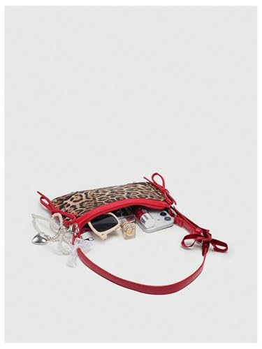 Image of Verdusa Women's Y2K Purse Coquette Bow Tie Vintage Shoulder Bags Lace PU Leather Kawaii Handbag