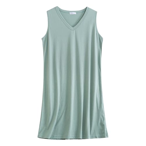 Image of PNAEONG 3 Pack Womens Cotton Nightgown V Neck Nightshirts Sleeveless Sleepwear Casual Print Sleepdress
