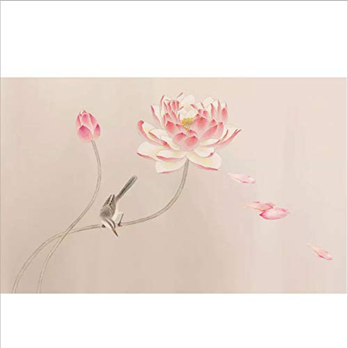Papier Peint Lotus Style Chinois 300x210cm pour Sublimer un Grand Mur Vide