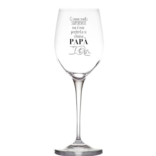 Generico Il mio supereroe preferito Bicchiere da Vino Personalizzato Calice da Vino Bianco Rosso Dedica Idea Regalo Festa Del Papà Babbo Nonno Compleanno Natale Cena Romantica