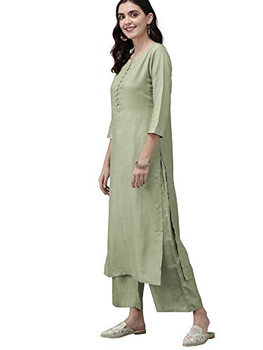 Image of INDO ERA Women's Polyester Solid Straight Kurta Palazzo With Dupatta Set(IE26KH9PK1836)