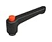Nylon Angled Adjustable Lever with Threaded Hole, Push Button, Black Oxide Finish, 1/4"-20 TPI Hole Diameter, 11/32" Hole Depth, 1-49/64" Handle Length (Pack of 2)