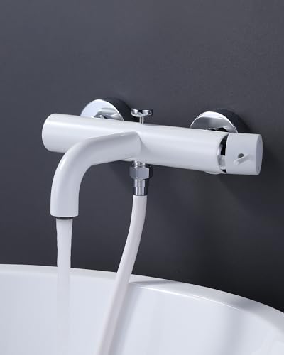 ARCORA Grifo de bañera con ducha, termostato de cobre, mezclador M24 ahorro de agua con manguera de ducha de 150 cm, negro (sin ducha, blanco)