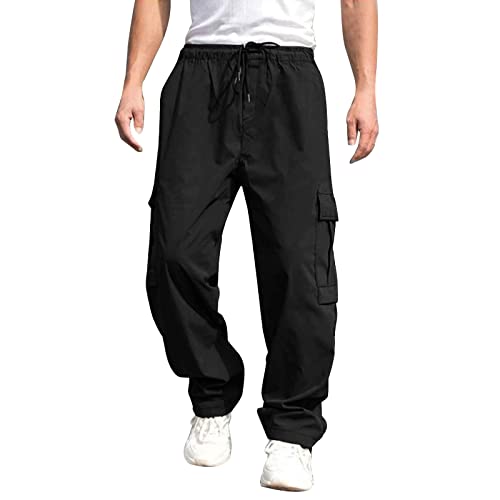 Cargo Pants for Men Stretch Pants Pocket Hem Solid Color Plus Size