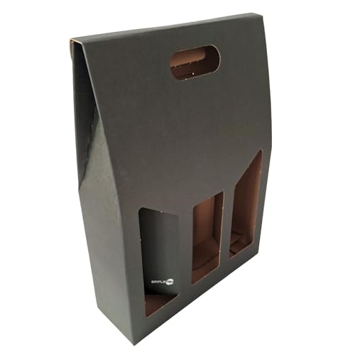 SIMPLETEK - Caja de regalo negra para 3 botellas (vino/aceite) | Dimensiones 38,5 x 26,5 x 9 cm | Cartón con ventana y asa (1 unidad)