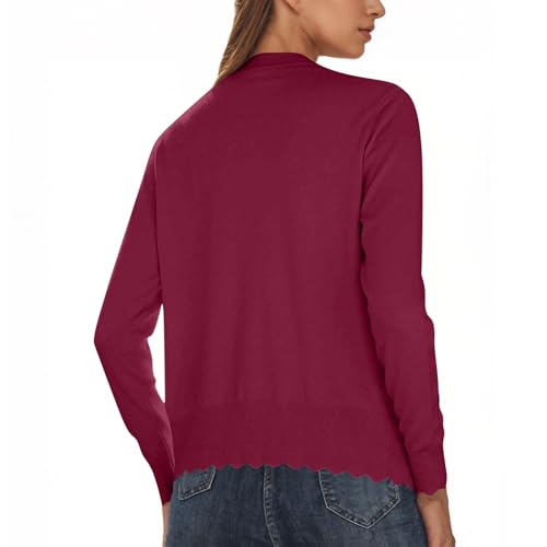 Women's Cardigan Sweater V Neck Lightweight Button Front Knit Tops Wine - image 3