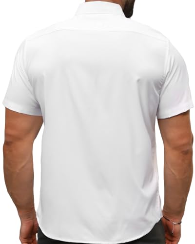 Mens Dress Shirt Short Sleeve Solid Casual Button Down Shirts with Pocket for Summer Business Wedding3