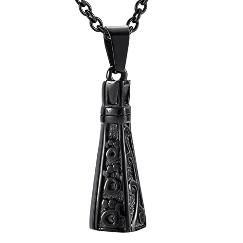 Pendentif urne de crémation en acier inoxydable noir et vigne ciselée