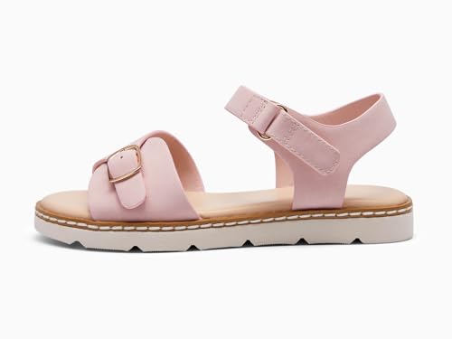Image of Coutgo Girls Sandals Open Toe Summer Dress Shoes Adjustable Buckle Ankle Strap Comfortable Flats