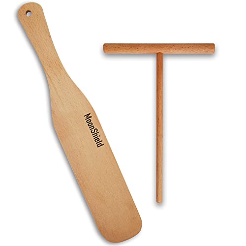 Crepe Spreader Stick & Spatula Turner - Set of 2-5" Inch Spreader Kit - 12" Crepe Spatula - Natural Beechwood Without Paint and Varnish - Great Gift idea for Pancake Lovers