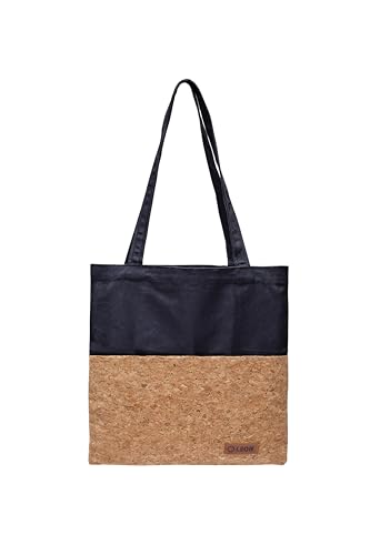 By Bers Leon Einkaufstasche Tasche Tote Bag Schultertasche Einkaufsbeutel modisch robust nachhaltig (ET_Schwarz_Kork)