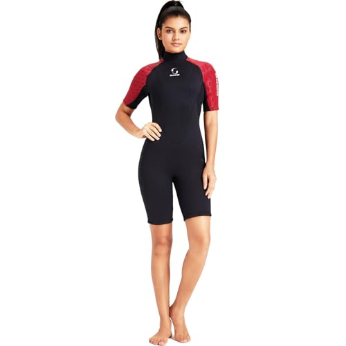 Wetsuit Womens Back Zipper Short Wetsuit Men 3mm Neoprene Short Sleeve Wetsuit for Surfing Swimming Kayaking Snorkeling Canoeing Scuba Diving (Red) - Image 3