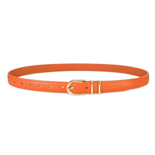 JASGOOD Women Leather Belt for Jeans Pants Fashion Ladies Skinny Dress Belt with Gold Single Prong Buckle Orange