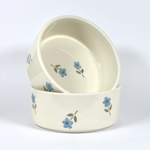 Image of SNS Handmade Ceramic Serving Bowl Set (Pack of 2) | Microwave Safe Cute Ceramic Bowl Set | Aesthetic Snack, Salad, Cereal, Dessert & Soup Bowl | Premium Kitchen & Breakfast Bowl (Blue Florette Bowl)