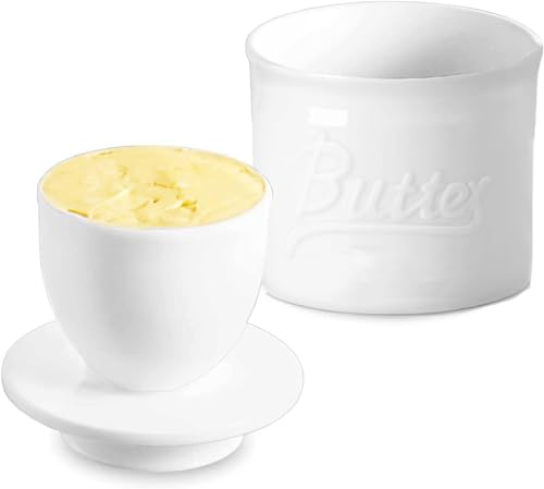 Webao Beurrier avec Refroidissement, Beurre Pot en Porcelaine, Conserve avec Couvercle de Beurre Fromage, Blanc
