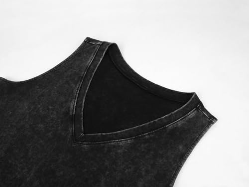 Essrite Women's Tank Mini Dresses Mineral Washed V Neck Sleeveless Shift T-Shirt Mini Dress Casual Dresses Black M