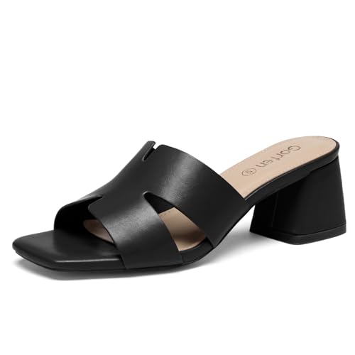 Gorfen Women's Slip on Square Open Toe Heels Sandals with Low Block Chunky Heel for Casual Comfort...