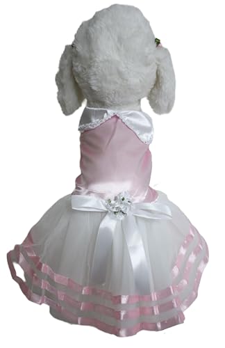 Robe pour chien à rayures roses taille S motif à fleurs - 5