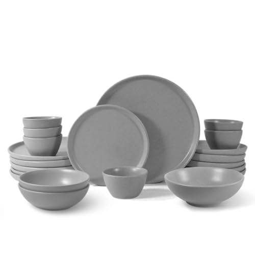 Image of Ceramic 21 Piece Dinner Set | Pebble Grey | Bone-Ash Free, Lead Free | Microwave, Oven, Dishwasher Safe | (Pebble Grey, 21 Piece Dinner Set)