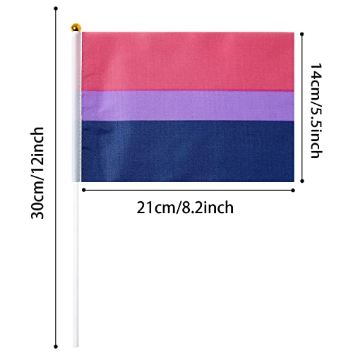 Image of GentleGirl 12 Pack Bisexual Pride Rainbow Flags Bisexual Bi Small Mini Hand Held Stick Flag Gay LGBT Festival Party Parades Decorations