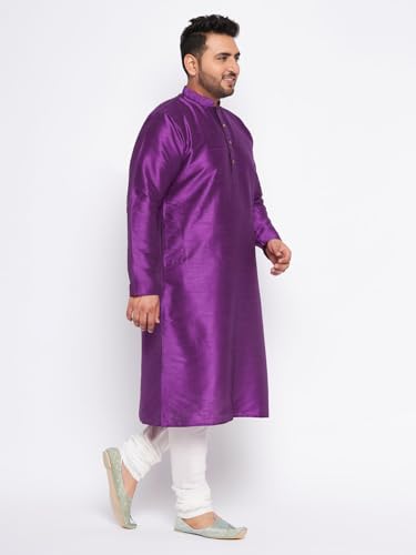 Image of Vastramay Plus Men's White Silk Blend Kurta Pyjama Set VPLUSMKWH001nPBL 44 | Independence Day
