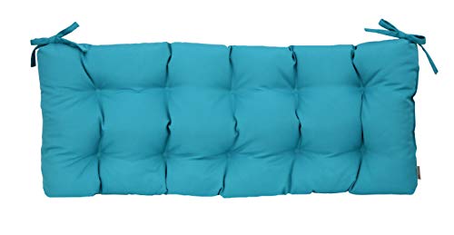 Resort Spa Home Decor Sunbrella Canvas Aruba Blue Teal Indoor/Outdoor Tufted Cushion with Ties for Bench, Swing, Glider - Choose Size (60