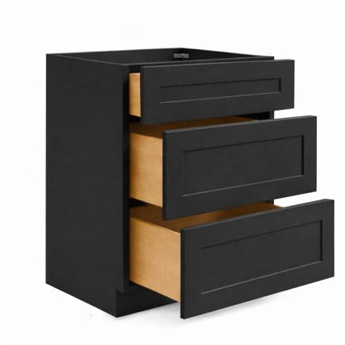 Black Shaker 3-Drawer Base Cabinet 24 RTA