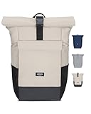 LARKSON Backpack for Women & Men Beige - No 4 Large - Roll Top Rucksack with Laptop Compartment for Work, Uni, Leisure - Travel Backpack with Trolley Strap - Water Repellent