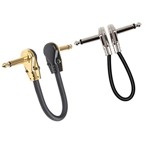 Vaguelly 2Pcs Guitar Patch Cable Instrument Effects Pedal Electric Guitar Bass Short Pedal Board Cord Right-Angle Braided Flat Audio Connectors Guitar Accessories For Home #TOP25