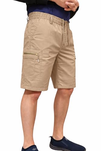 westAce Mens Cargo Shorts Combat Multi Pocket Elasticated Waist Plain Lightweight Relaxed Casual Shorts M L XL 2XL 3XL, Beige, M