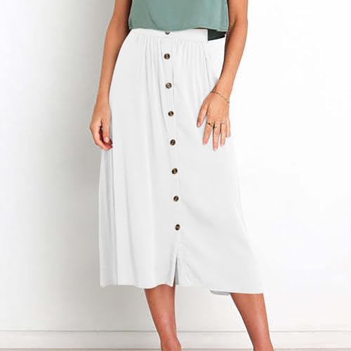 Womens Casual Front Button Skirts 2025 Summer Outfit Flowy Beach Skirts for Women Elastic High Waisted Midi Skirt2