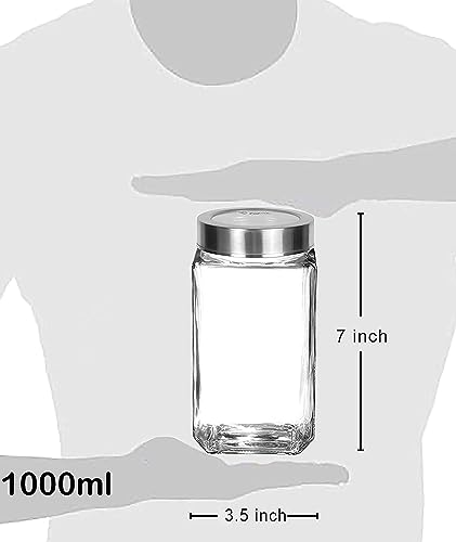 Image of PRAMUKH FASHION Glass Square Shape Transparent Glass Jars & Glass containers for kitchen Pantry, Snacks, Masala, Pickles, Dry Fruits, Coffee Beans Storage Steel See Through Lid (2, 1000 ML CUBE JAR)