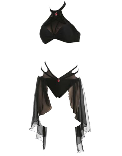 Meowcos Women's Swimsuit Bikini Sets Bathing Suit Hexagram Black Gothic Halter Neck Two Piece Swimsuit