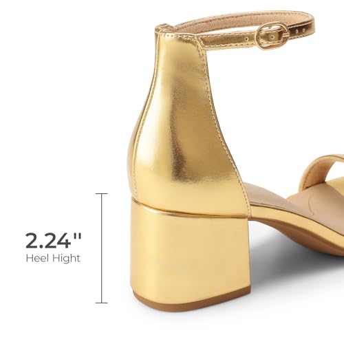 DREAM PAIRS Womens Low-Chunk Low Heel Pump Sandal, Gold-metallic, 6