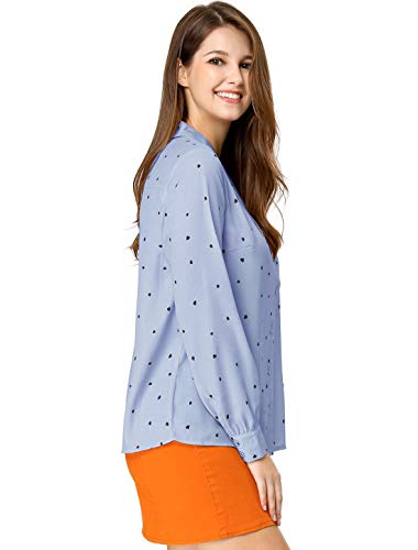 Allegra K Women's 1950s Vintage Long Sleeve Printed Button Down Tops4