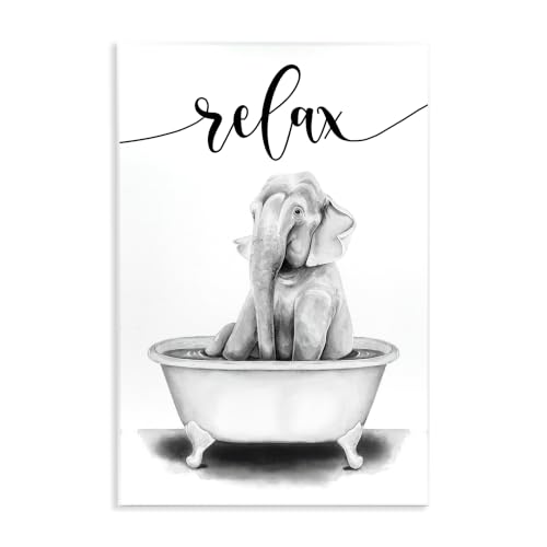 Image of Elephant Bathroom Relaxation, 13 x 19 Inch Mounted Print on Wall Plaque