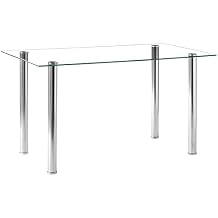 Karl Home Modern Tempered Glass Dining Table for 6, Kitchen & Dining Room Table with 4 Heavy-Duty Metal Legs, 150lbs Capacity, 52.76" L x 27.6" W x 29.53" H