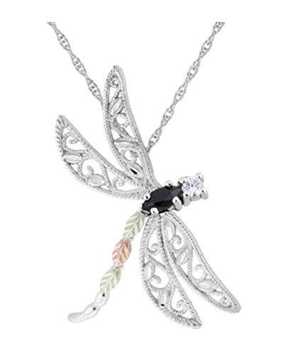 Onyx And Cz Dragonfly Necklace, Sterling Silver, 12K Rose And Green Black Hills Gold 18 Inches 16 And 18 Inches #TOP24