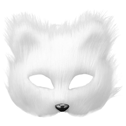 Alipis Mask Plush Cat Fox Mask Realistic Cat Masks Stuff Animal Mask Furry Party Cat Mask Easter Mask Masquerade Mask Cosplay Costume White